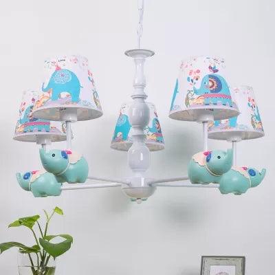 Animal Elephant Pendant Lamp Coolie Shade Metallic Blue Chandelier for Nursing Room - Rebooters