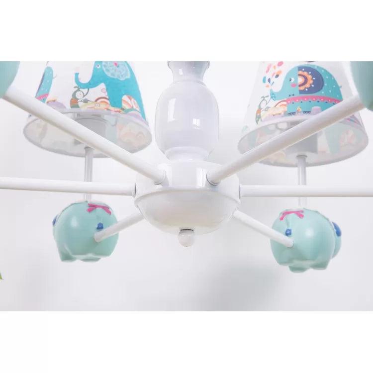 Animal Elephant Pendant Lamp Coolie Shade Metallic Blue Chandelier for Nursing Room - Rebooters