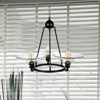 Black 3 Lights Chandelier Light Fixture Antique Clear Glass Cone Pendant Lamp - Rebooters