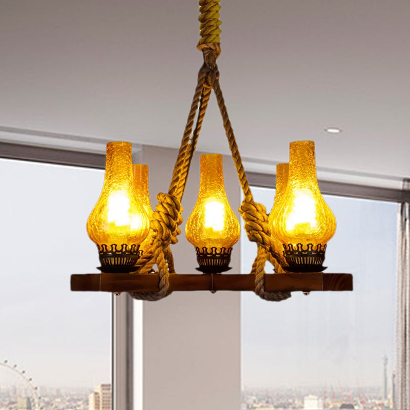 Yellow 5 Lights Pendant Lamp Country Stylish Rope Chandelier - Rebooters