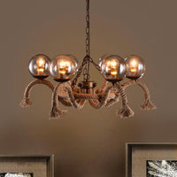 6 Lights Global Chandelier Lighting Retro Rust Finish Rope Suspension Light - Rebooters