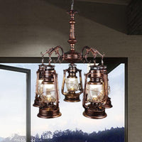5 Lights Clear Glass Pendant Chandelier Antique Stylish Bronze Copper Kerosene Dining Room Fixture - Rebooters