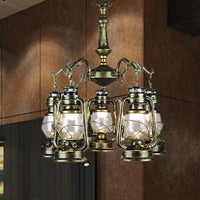 5 Lights Clear Glass Pendant Chandelier Antique Stylish Bronze Copper Kerosene Dining Room Fixture - Rebooters