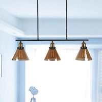 Amber Glass Cone Globe Island Pendant Light Vintage 3 Lights - Rebooters