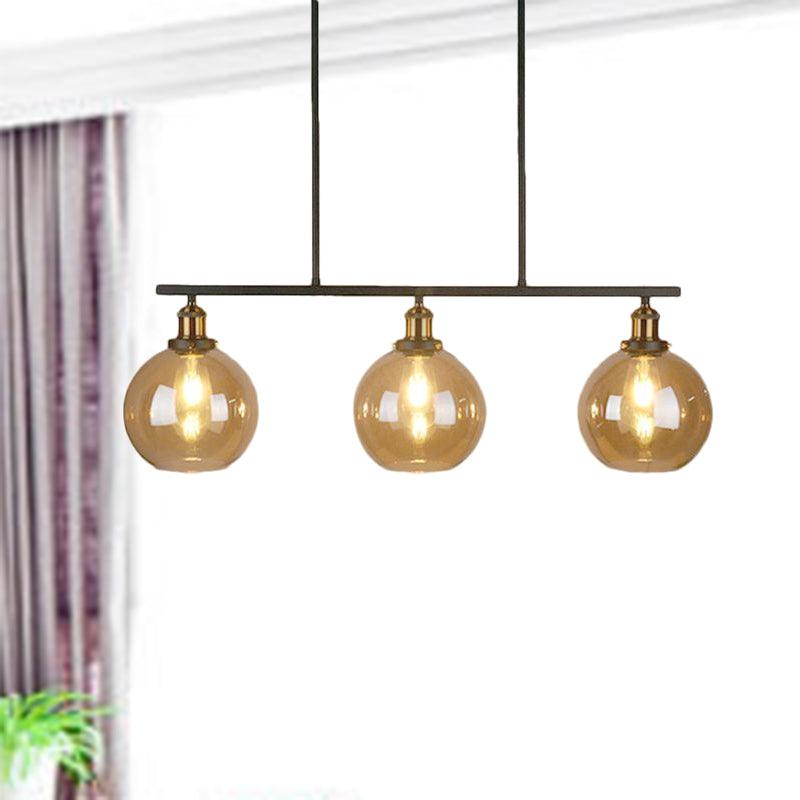 Amber Glass Cone Globe Island Pendant Light Vintage 3 Lights - Rebooters