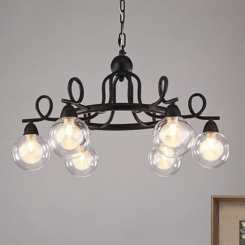 6/8-Light Pendant Light Fixture Rustic Mini Ball Clear Glass Hanging Chandelier in Black - Rebooters