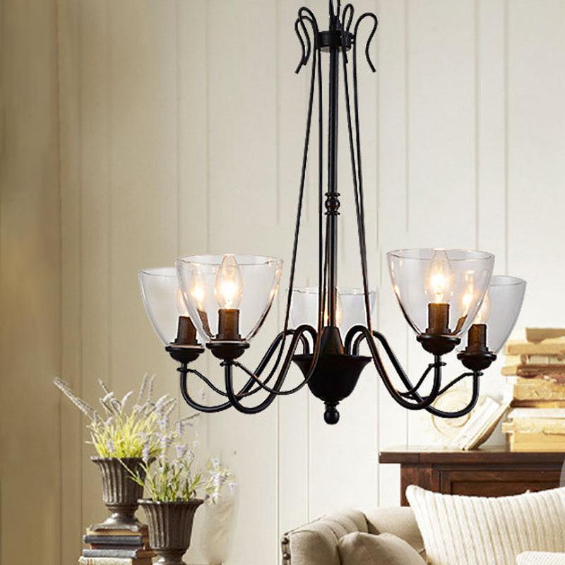 3/5/6-Light Tapered Chandelier Modern Black Clear Glass Pendant Light Fixture - Rebooters
