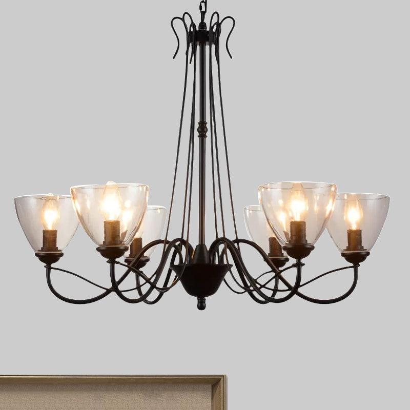 3/5/6-Light Tapered Chandelier Modern Black Clear Glass Pendant Light Fixture - Rebooters