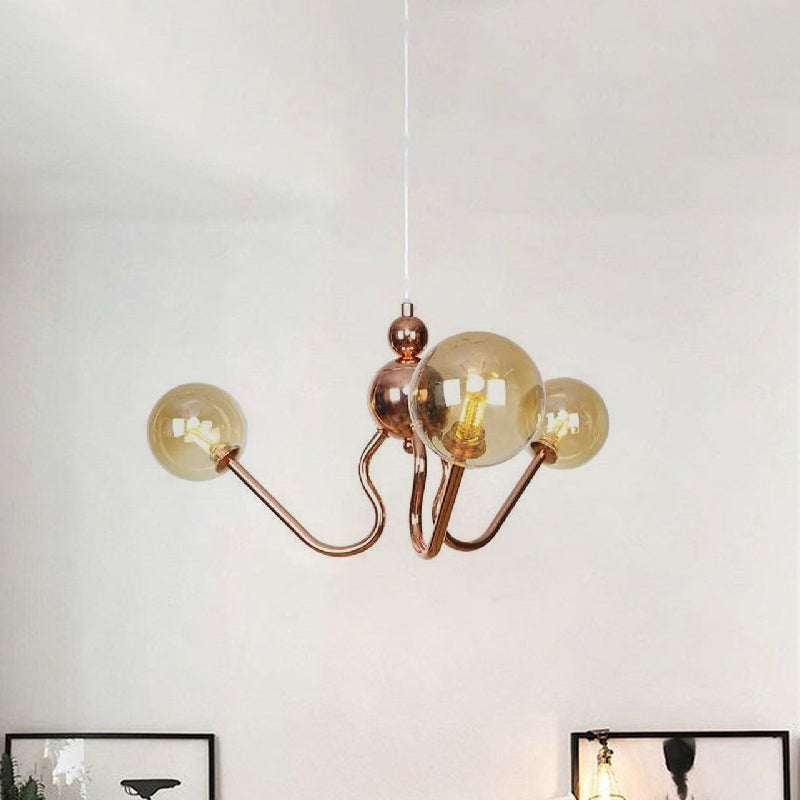 3-Light Clear Amber Glass Hanging Chandelier Copper Light - Rebooters