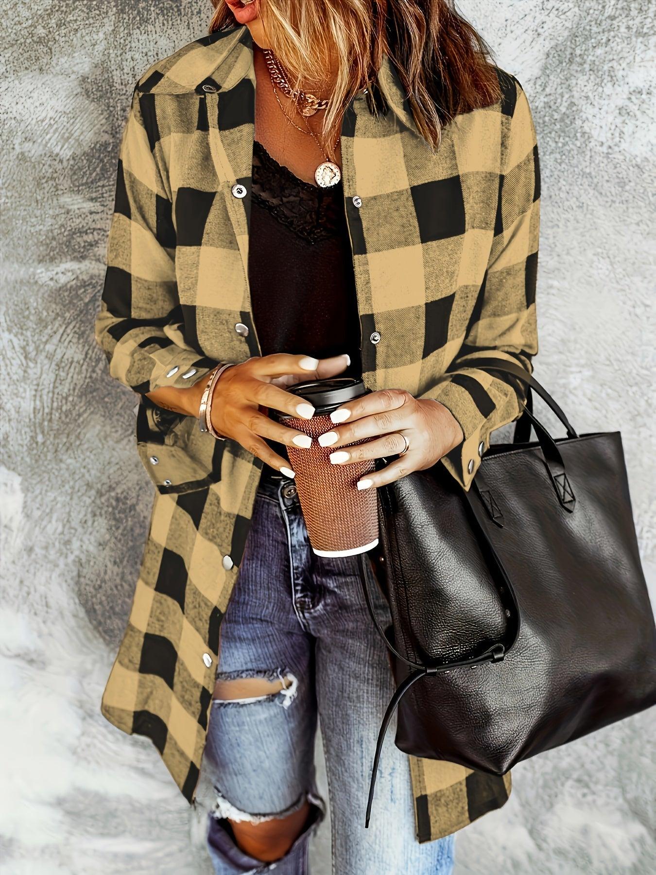 Plaid Button-Up Shirt Long Sleeves for Women - Cozy Style Rebooters Womens Shirts