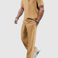 Solid Color Casual Buttoned V Neck Men Set for Effortless Style Rebooters mens 2 piece set