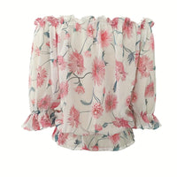 Off-Shoulder Floral Blouse for Women with Balloon Sleeves Rebooters Womens Shirts