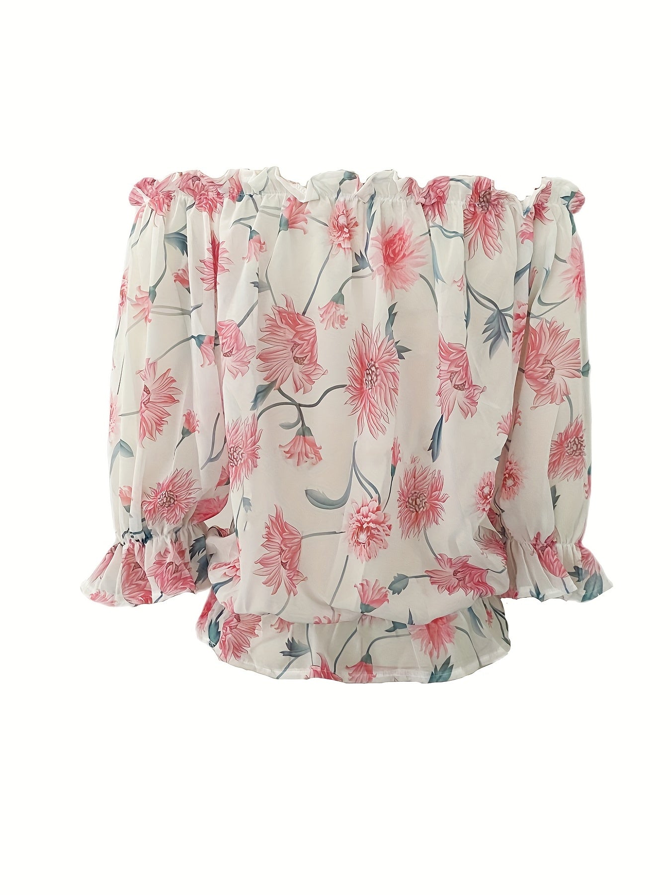 Off-Shoulder Floral Blouse for Women with Balloon Sleeves - Rebooters