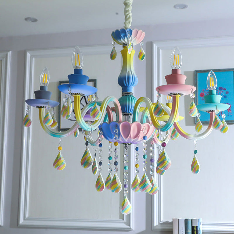 Curvy Arm Pendant Chandelier Kids Crystal Blue Light Kit - Rebooters