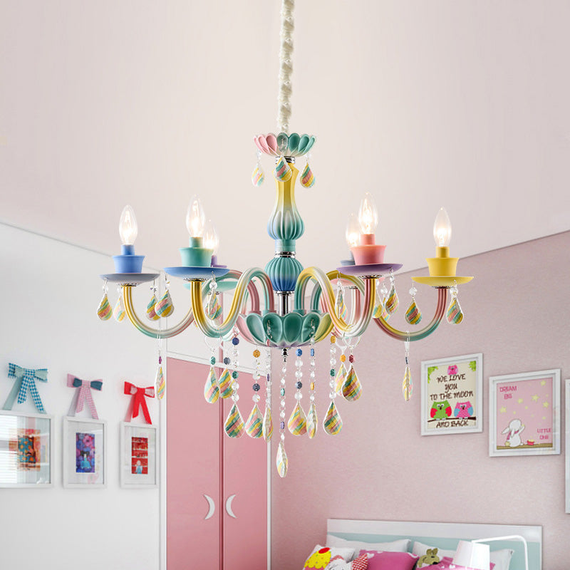 Curvy Arm Pendant Chandelier Kids Crystal Blue Light Kit - Rebooters
