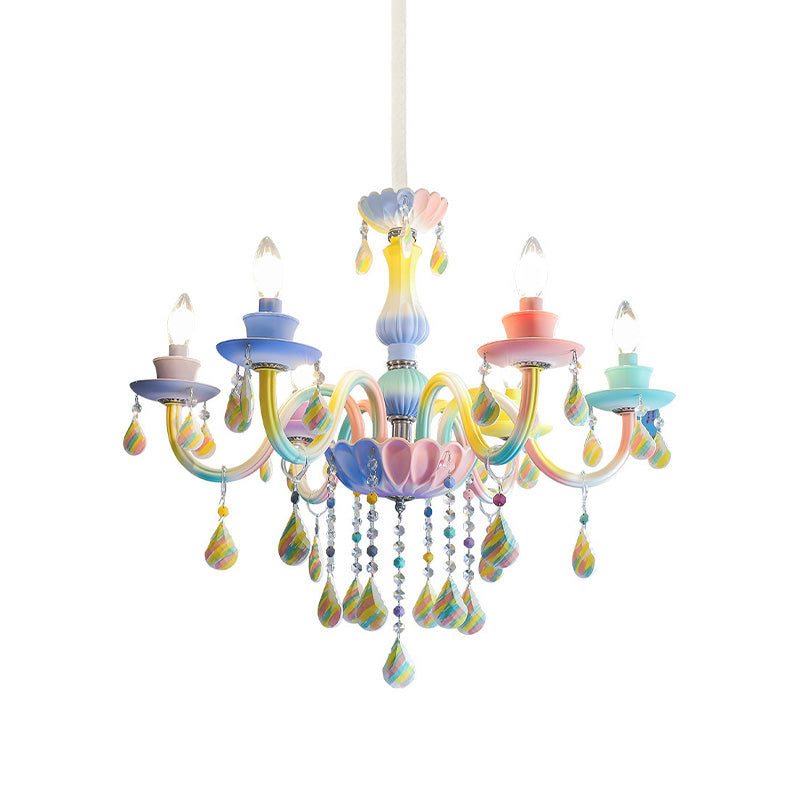 Curvy Arm Pendant Chandelier Kids Crystal Blue Light Kit - Rebooters