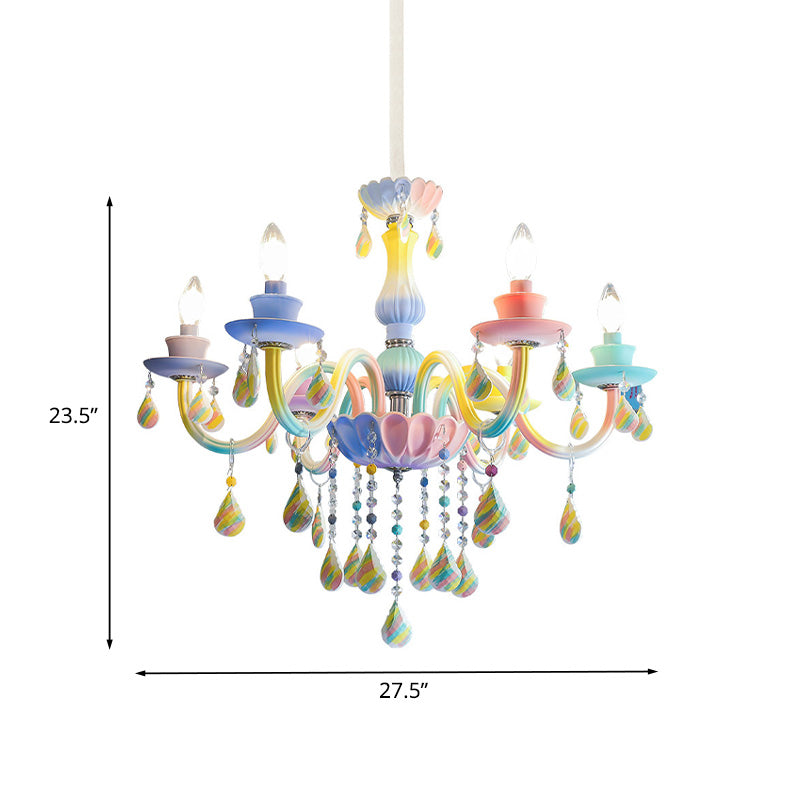 Curvy Arm Pendant Chandelier Kids Crystal Blue Light Kit - Rebooters