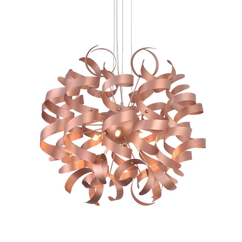 Metal Spiral Ribbon Shape Hanging Light Kit 6-Bulb Copper Finish Chandelier - Rebooters