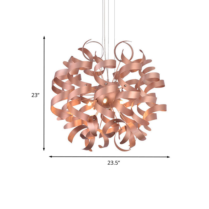 Metal Spiral Ribbon Shape Hanging Light Kit 6-Bulb Copper Finish Chandelier - Rebooters