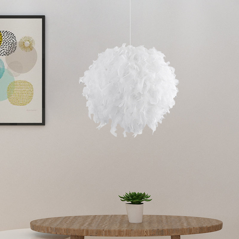 3/4 Lights Bedroom Ceiling Pendant Light Modernist White Chandelier Lamp with Feather Ball Fabric Shade - Rebooters