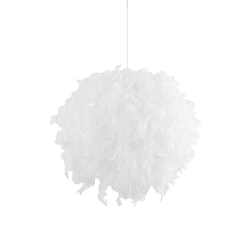 3/4 Lights Bedroom Ceiling Pendant Light Modernist White Chandelier Lamp with Feather Ball Fabric Shade - Rebooters