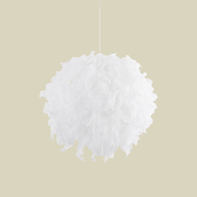 3/4 Lights Bedroom Ceiling Pendant Light Modernist White Chandelier Lamp with Feather Ball Fabric Shade - Rebooters