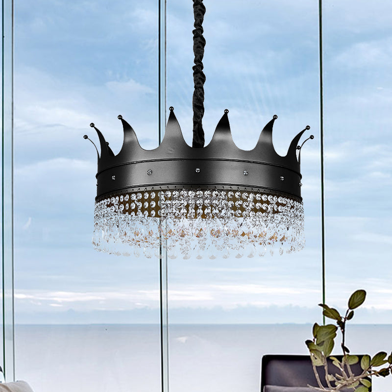 Kids 4/5/6-Light Pendant Chandelier Black Crown Crystal Fixture - Rebooters