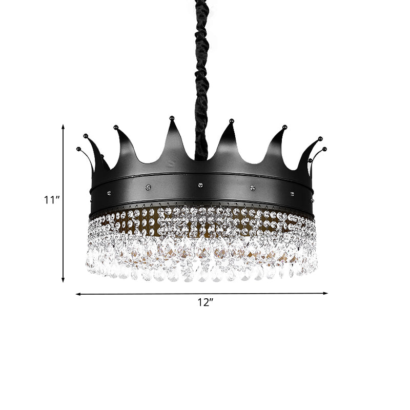 Kids 4/5/6-Light Pendant Chandelier Black Crown Crystal Fixture - Rebooters