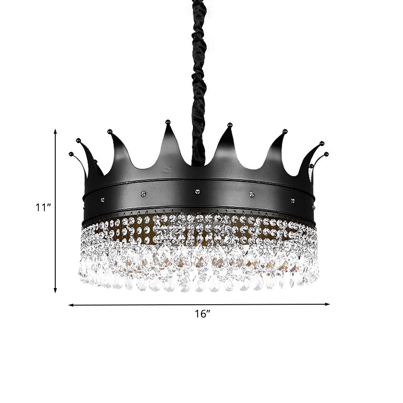 Kids 4/5/6-Light Pendant Chandelier Black Crown Crystal Fixture - Rebooters