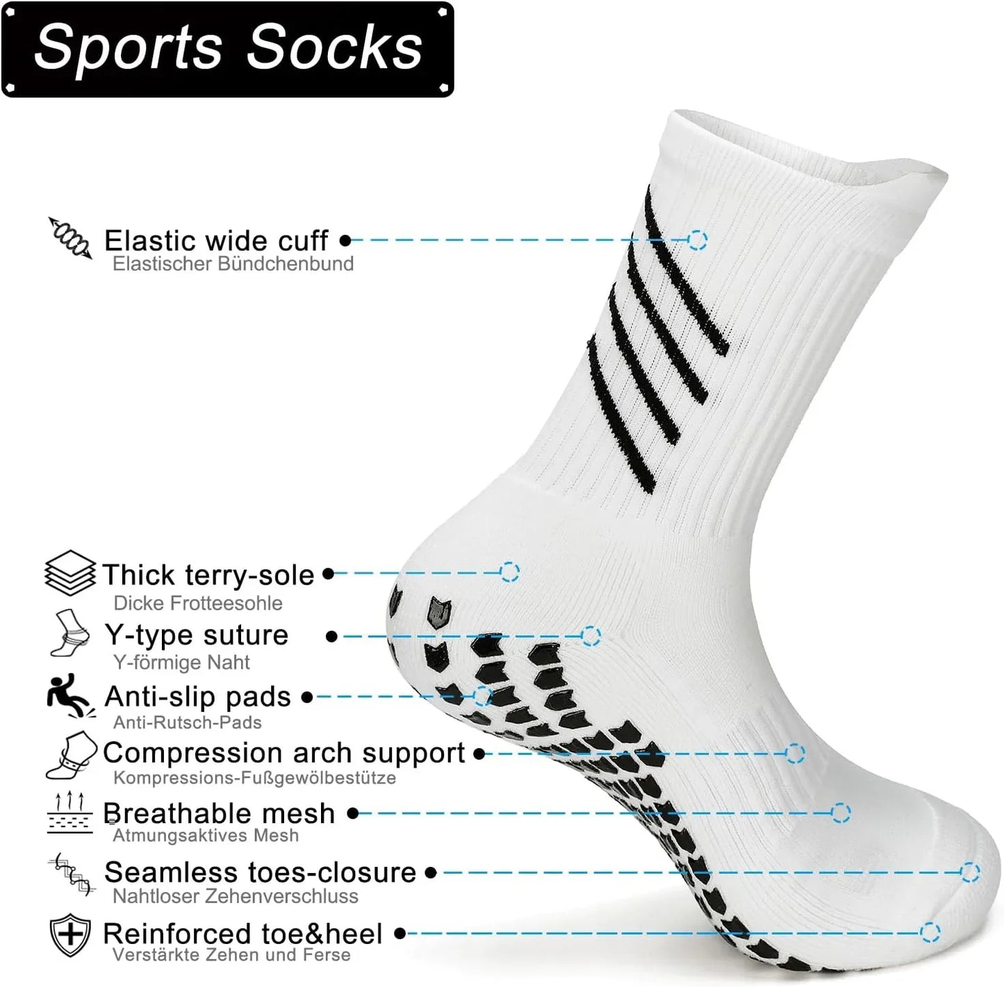 Rebooters Anti-Slip Grip Sports Socks – Cushioned, Breathable Cotton Blend, Unisex