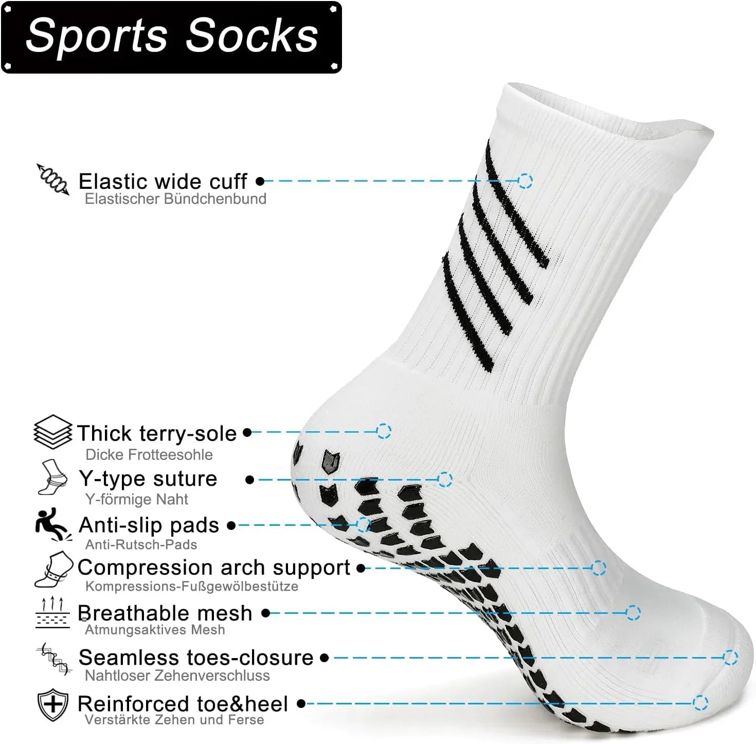 Rebooters Anti-Slip Grip Sports Socks – Cushioned, Breathable Cotton Blend, Unisex