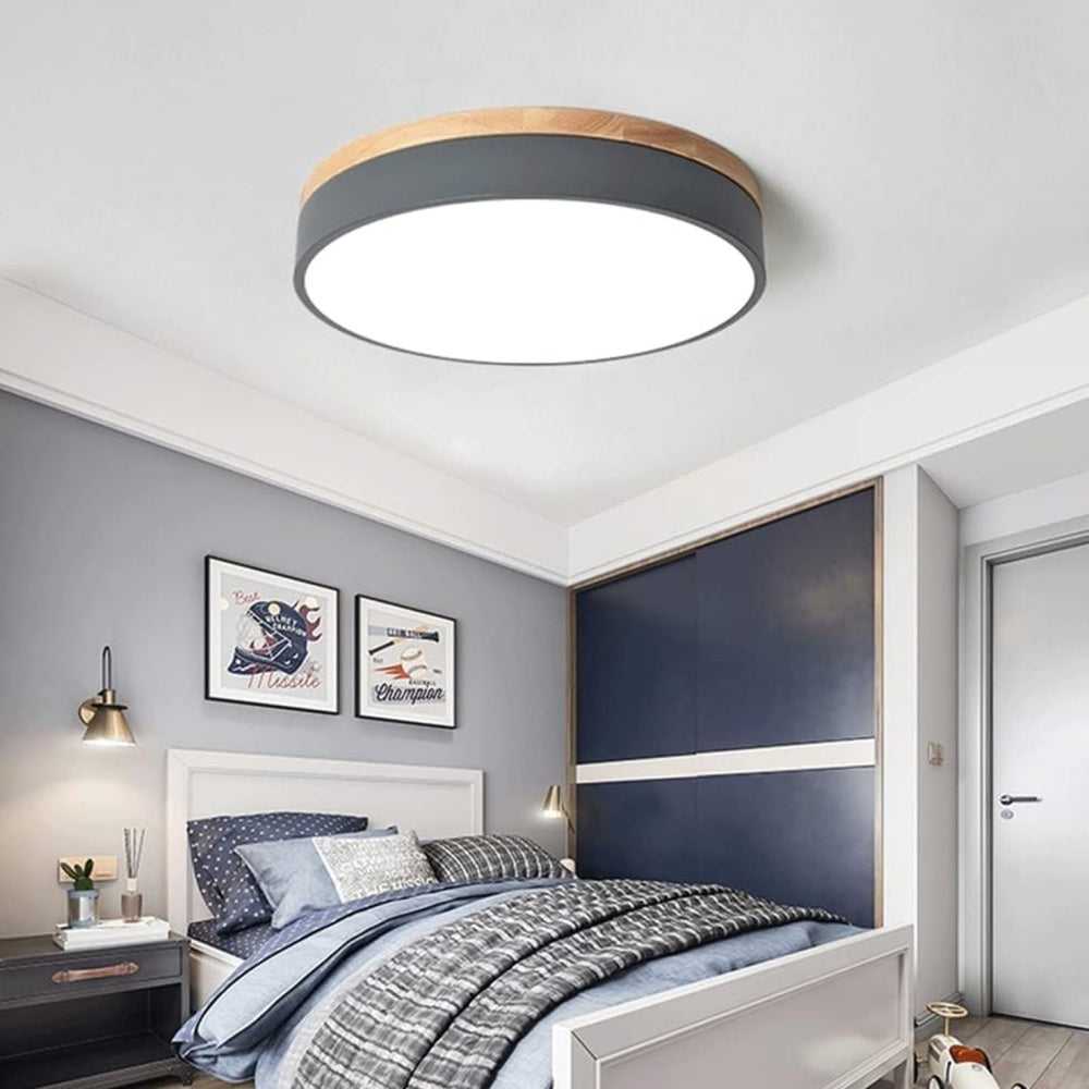 Wood Nordic LED Round Flush Ceiling Light for Elegant Spaces - Rebooters