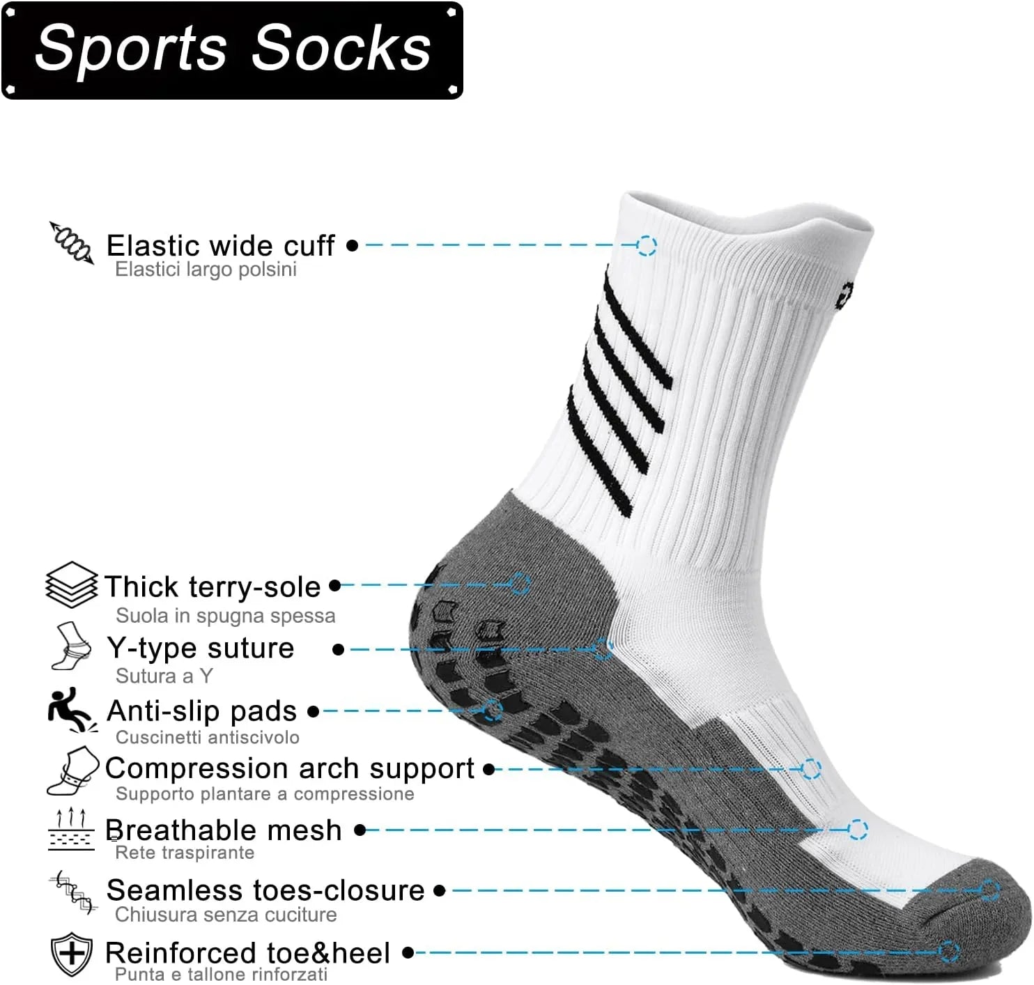 Rebooters Anti-Slip Grip Sports Socks – Cushioned, Breathable Cotton Blend, Unisex
