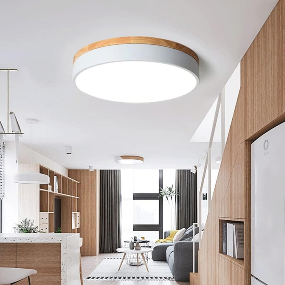 Wood Nordic LED Round Flush Ceiling Light for Elegant Spaces - Rebooters