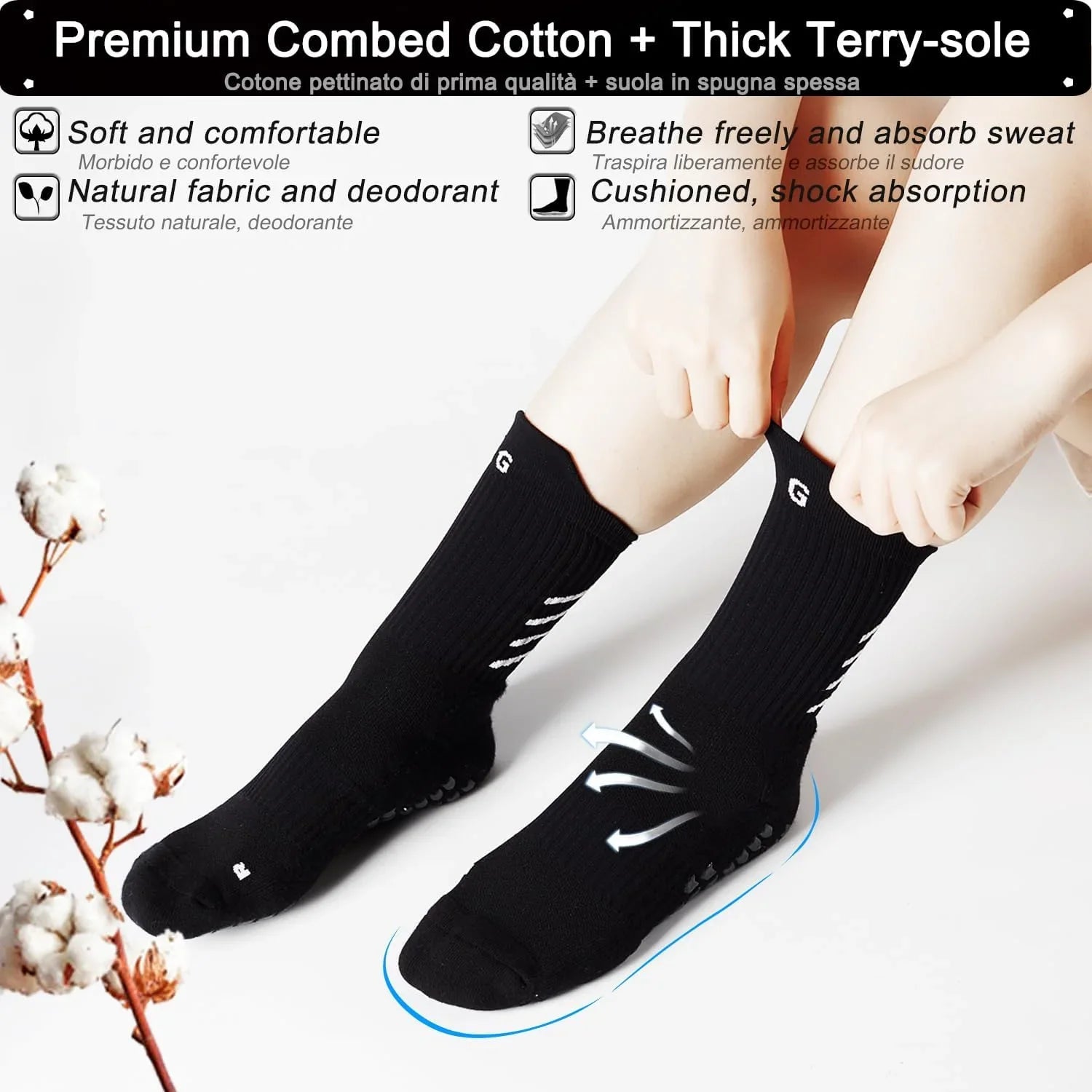 Rebooters Anti-Slip Grip Sports Socks – Cushioned, Breathable Cotton Blend, Unisex