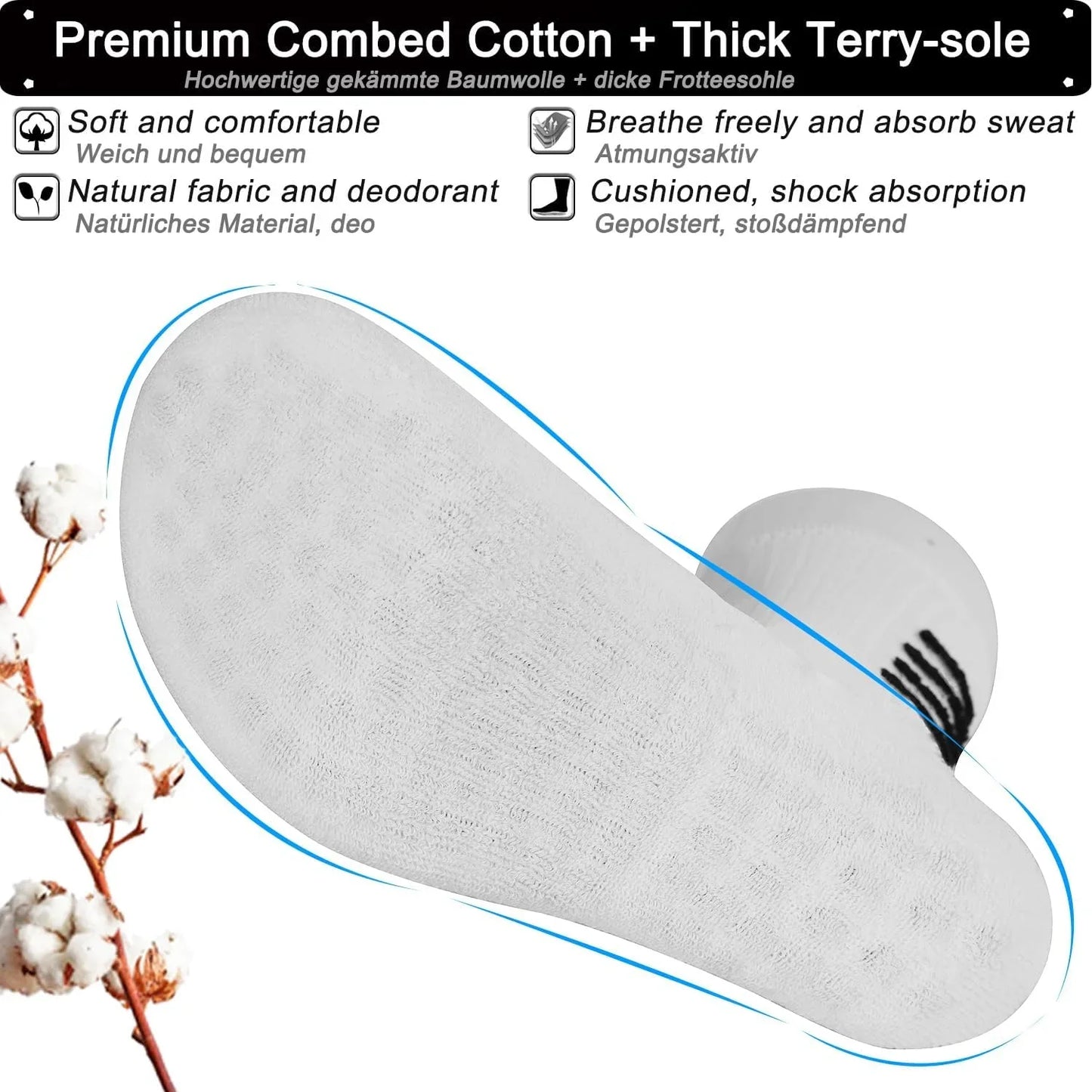 Rebooters Anti-Slip Grip Sports Socks – Cushioned, Breathable Cotton Blend, Unisex