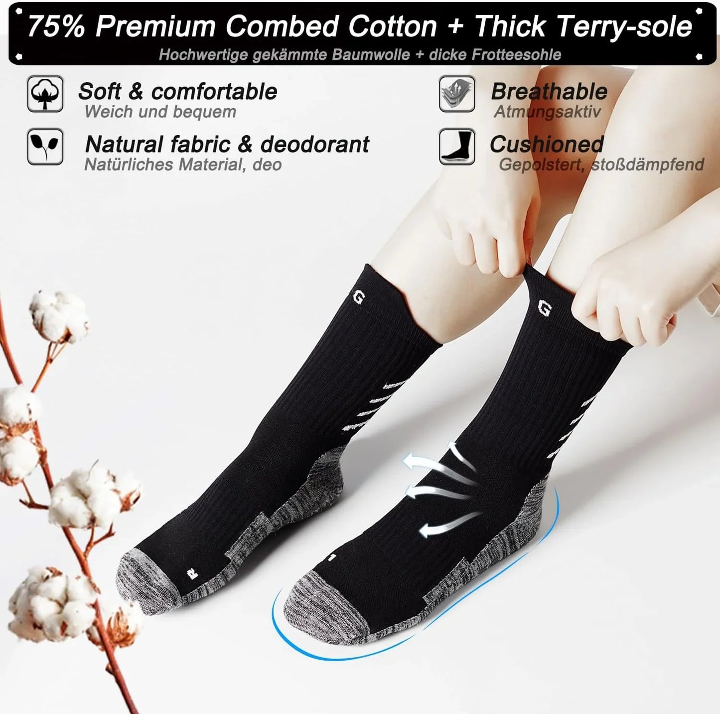 Rebooters Anti-Slip Grip Sports Socks – Cushioned, Breathable Cotton Blend, Unisex