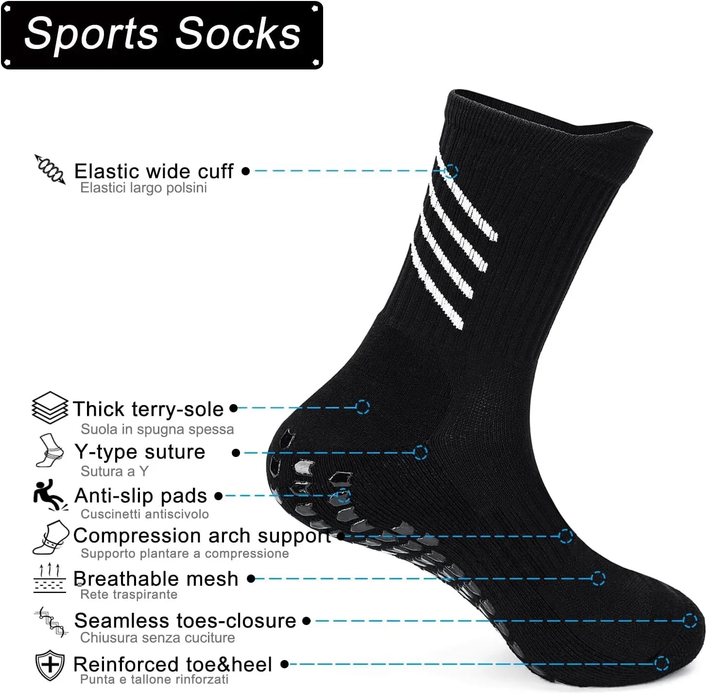 Rebooters Anti-Slip Grip Sports Socks – Cushioned, Breathable Cotton Blend, Unisex