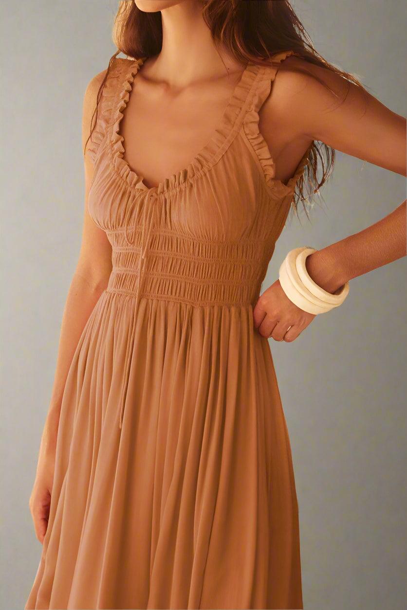 Matilda Sleeveless Maxi Dress with Flattering Ruched Detailing - Rebooters -Women's Dresses