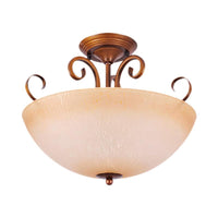 Beige Glass Bowl Bell Semi Mount Lighting 3-Light Fixture - Rebooters