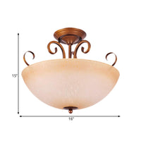 Beige Glass Bowl Bell Semi Mount Lighting 3-Light Fixture - Rebooters