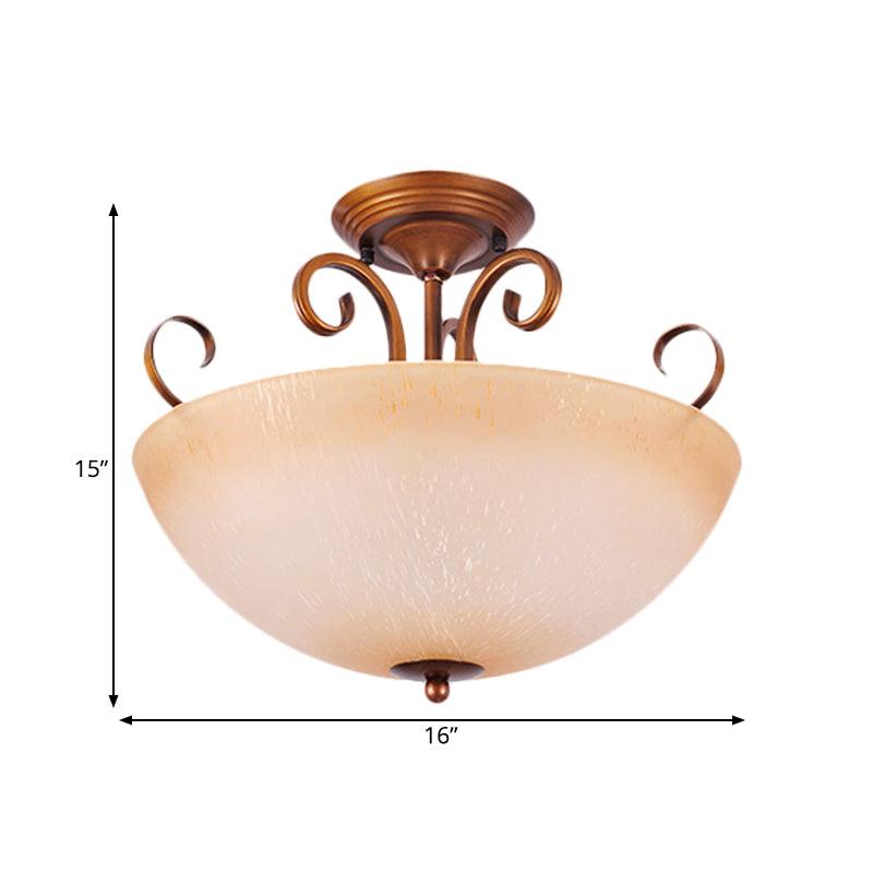Beige Glass Bowl Bell Semi Mount Lighting 3-Light Fixture - Rebooters