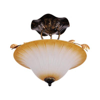 Beige Glass Bowl Bell Semi Mount Lighting 3-Light Fixture - Rebooters
