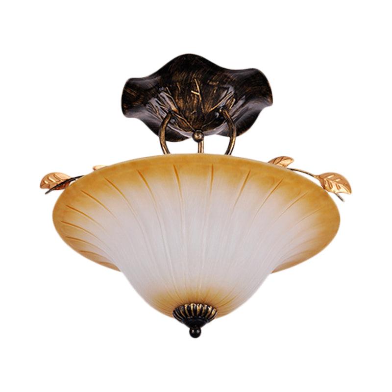 Beige Glass Bowl Bell Semi Mount Lighting 3-Light Fixture - Rebooters