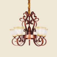 6/9-Head Pendant Chandelier Rustic Beige Glass Ceiling Light - Rebooters