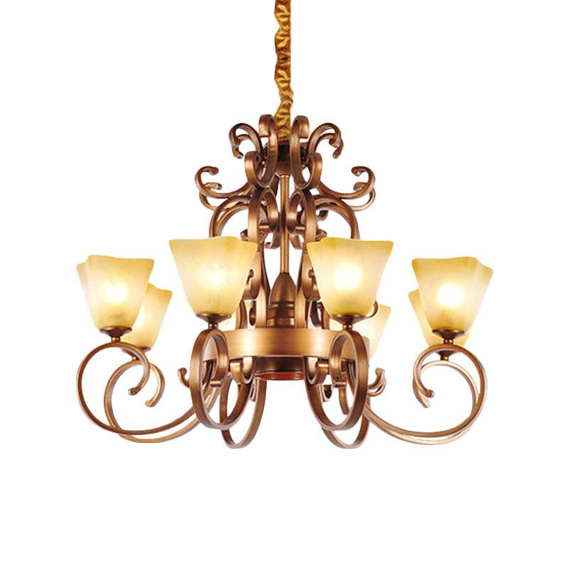 6/9-Head Pendant Chandelier Rustic Beige Glass Ceiling Light - Rebooters