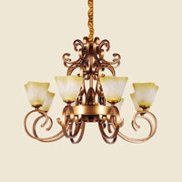 6/9-Head Pendant Chandelier Rustic Beige Glass Ceiling Light - Rebooters