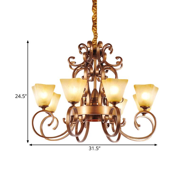 6/9-Head Pendant Chandelier Rustic Beige Glass Ceiling Light - Rebooters