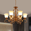Curved Arm Bedroom Ceiling Chandelier Metal 6 Bulbs Brown - Rebooters