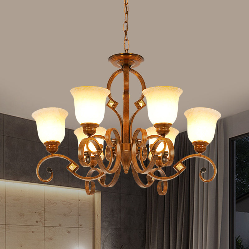 Curved Arm Bedroom Ceiling Chandelier Metal 6 Bulbs Brown - Rebooters